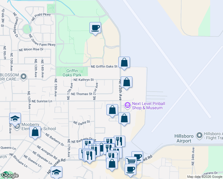 map of restaurants, bars, coffee shops, grocery stores, and more near 1848 Northeast 24th Avenue in Hillsboro