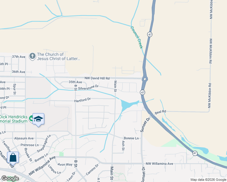 map of restaurants, bars, coffee shops, grocery stores, and more near 1960 Silverstone Drive in Forest Grove