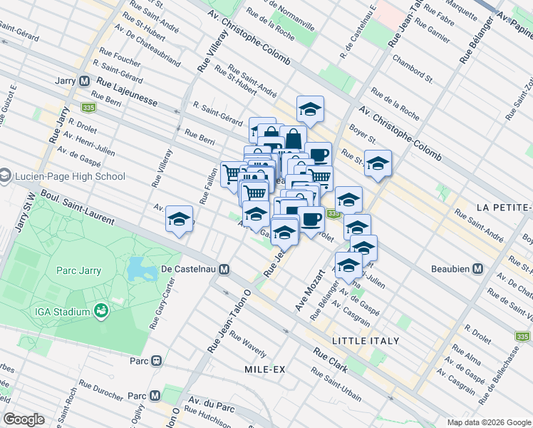 map of restaurants, bars, coffee shops, grocery stores, and more near in Montreal