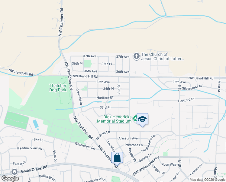 map of restaurants, bars, coffee shops, grocery stores, and more near 1230 35th Avenue in Forest Grove