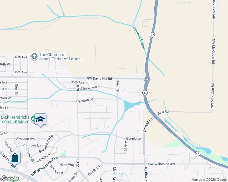 map of restaurants, bars, coffee shops, grocery stores, and more near 1952 Silverstone Drive in Forest Grove