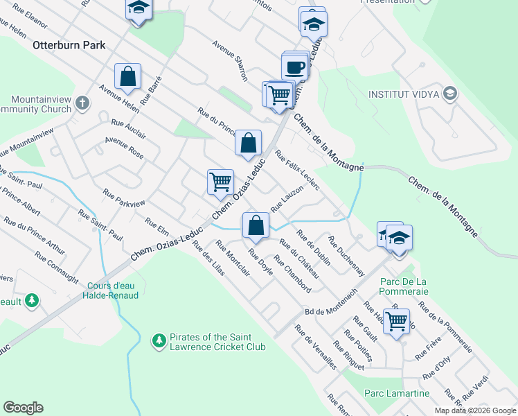map of restaurants, bars, coffee shops, grocery stores, and more near 643 Rue de Dublin in Mont-Saint-Hilaire