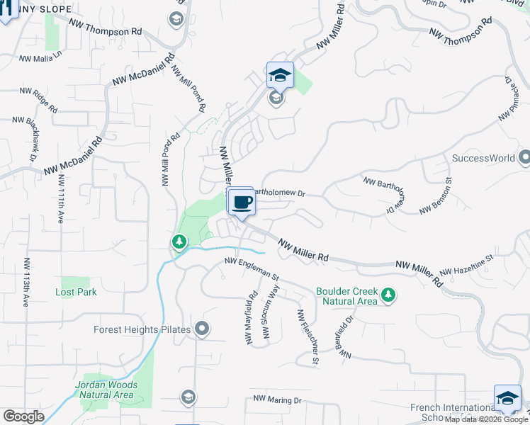 map of restaurants, bars, coffee shops, grocery stores, and more near 9841 Northwest Silver Ridge Loop in Portland