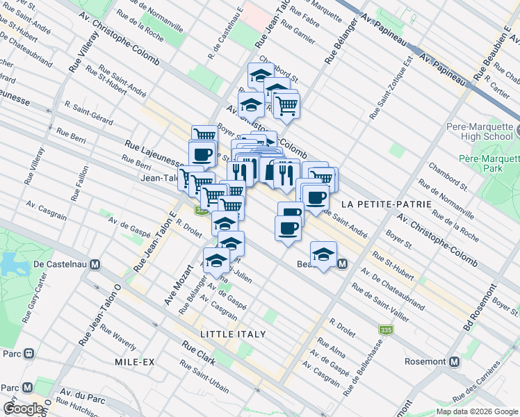 map of restaurants, bars, coffee shops, grocery stores, and more near 6856 Avenue De Chateaubriand in Montréal