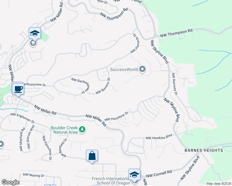 map of restaurants, bars, coffee shops, grocery stores, and more near 8723 Northwest Terraceview Court in Portland