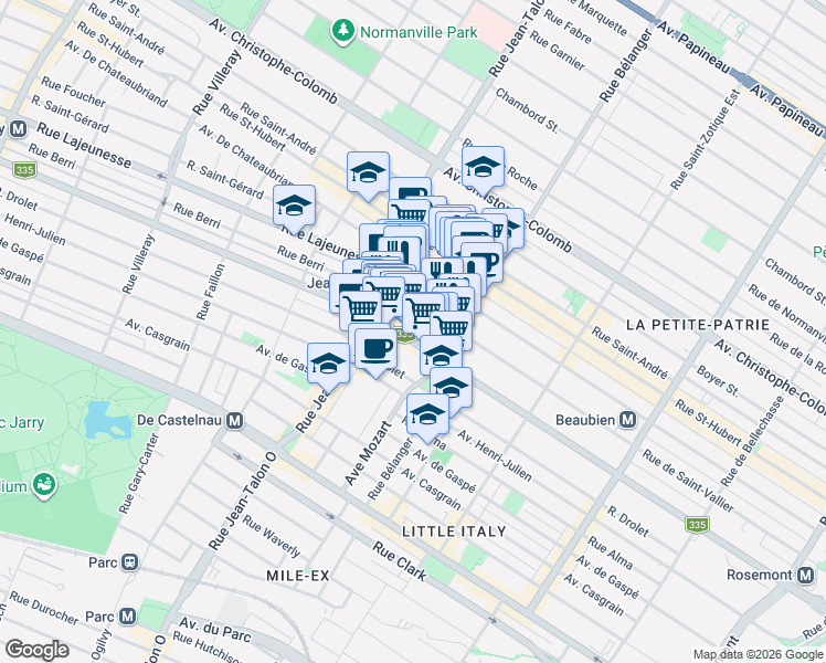 map of restaurants, bars, coffee shops, grocery stores, and more near 7037 B Rue Saint-Denis in Montréal