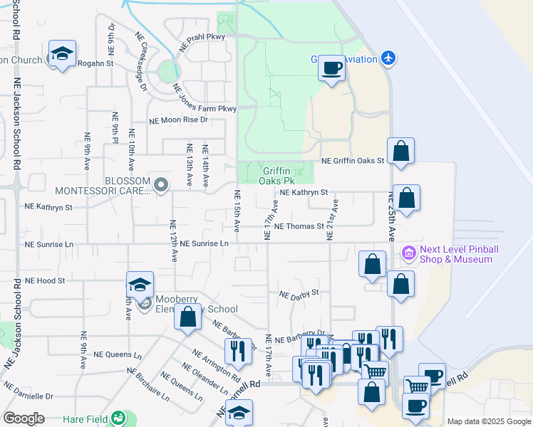map of restaurants, bars, coffee shops, grocery stores, and more near 1804 Northeast Kathryn Street in Hillsboro