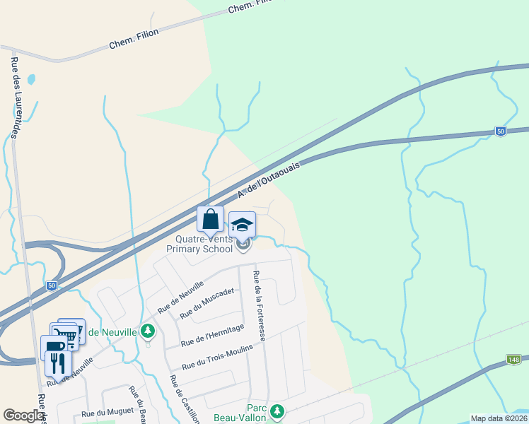 map of restaurants, bars, coffee shops, grocery stores, and more near 9 Impasse du Montrose in Gatineau