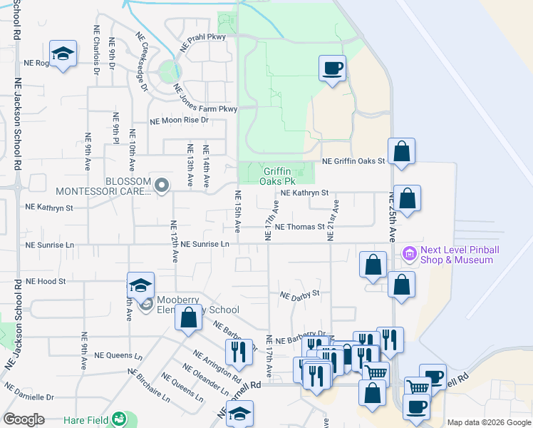 map of restaurants, bars, coffee shops, grocery stores, and more near 1804 Northeast Kathryn Street in Hillsboro