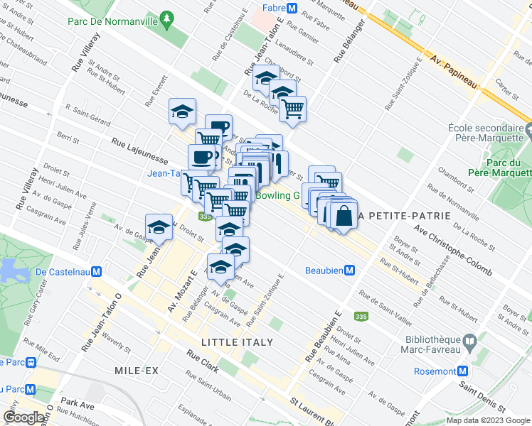 map of restaurants, bars, coffee shops, grocery stores, and more near 6856 Avenue De Chateaubriand in Montréal