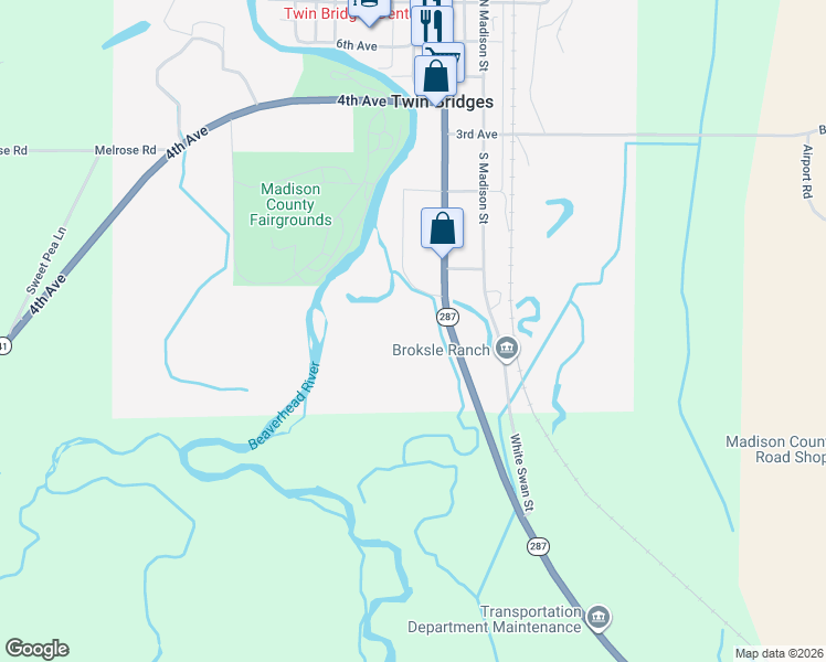 map of restaurants, bars, coffee shops, grocery stores, and more near 500 South Main Street in Twin Bridges