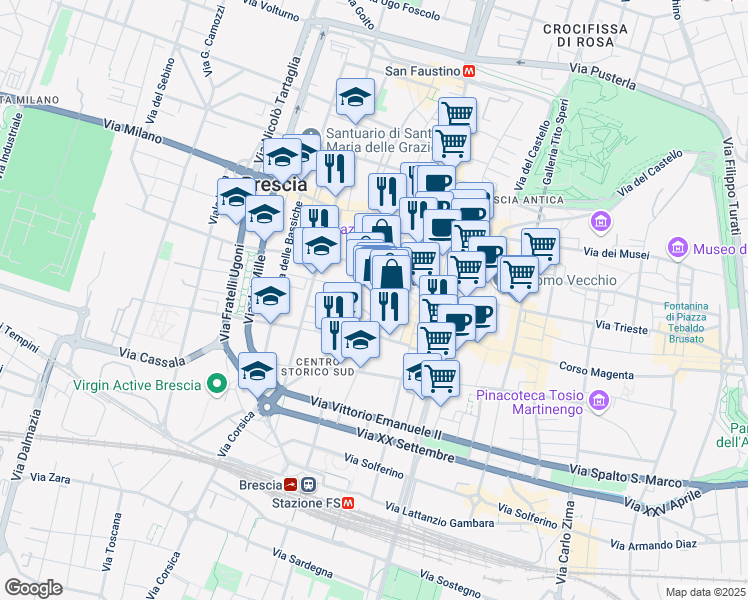 map of restaurants, bars, coffee shops, grocery stores, and more near 6 Via Giacomo Malvezzi in Brescia