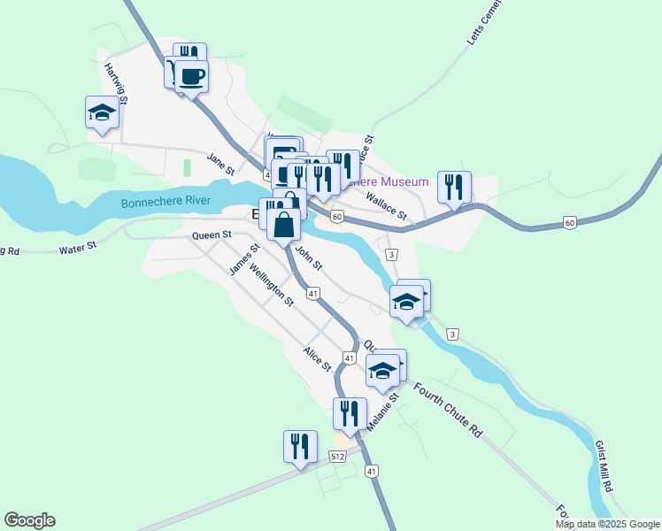 map of restaurants, bars, coffee shops, grocery stores, and more near 193 John Street in Eganville
