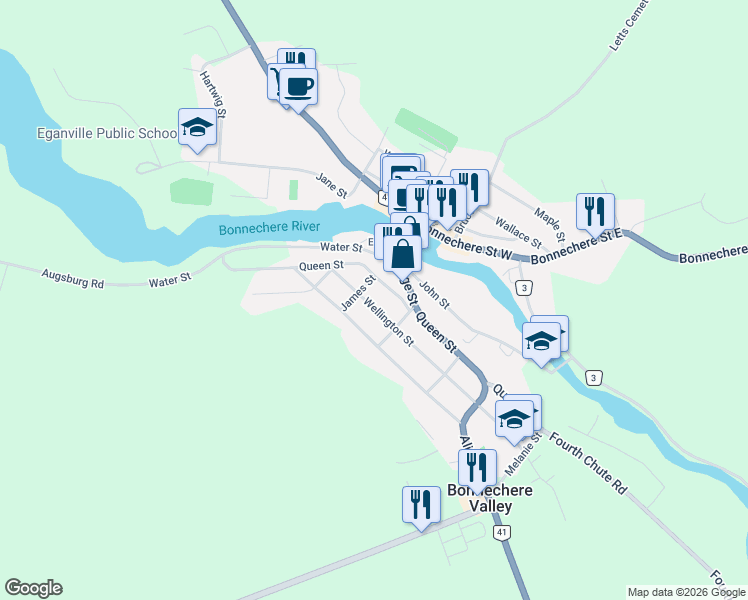 map of restaurants, bars, coffee shops, grocery stores, and more near 225 Wellington Street in Bonnechere Valley