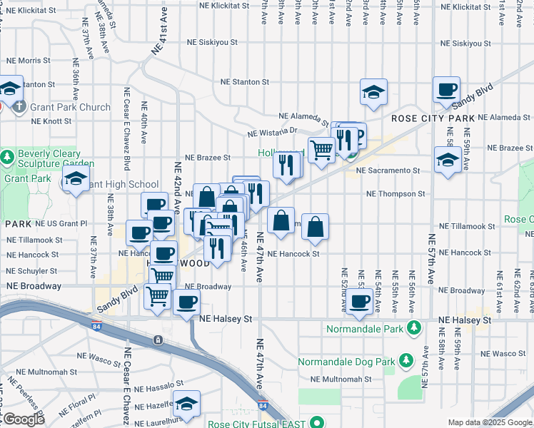 map of restaurants, bars, coffee shops, grocery stores, and more near in Portland