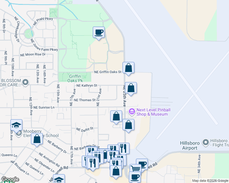 map of restaurants, bars, coffee shops, grocery stores, and more near 1848 Northeast 24th Avenue in Hillsboro