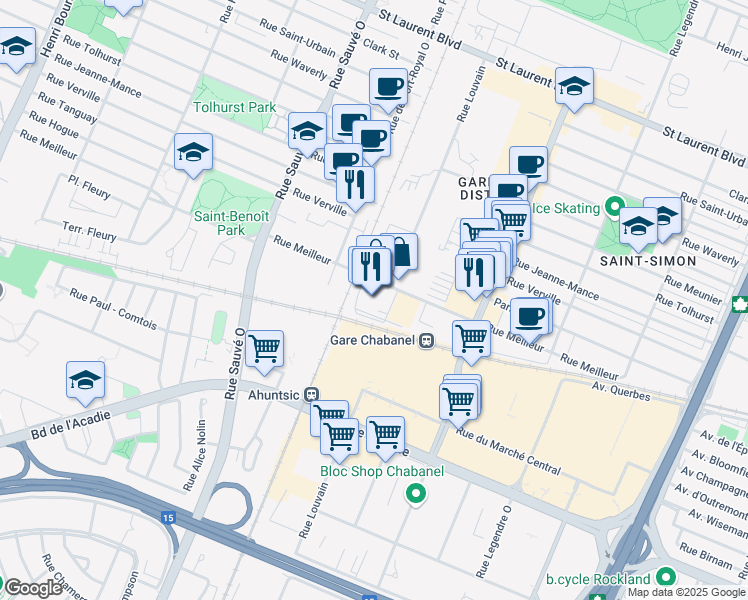 map of restaurants, bars, coffee shops, grocery stores, and more near 9600 Rue Meilleur in Montréal
