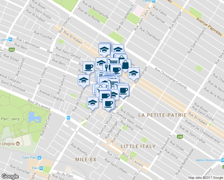 map of restaurants, bars, coffee shops, grocery stores, and more near 7093 Rue Saint-Denis in Montréal