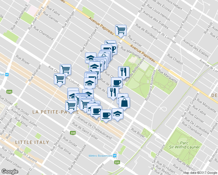 map of restaurants, bars, coffee shops, grocery stores, and more near 6306 Rue de Normanville in Montréal