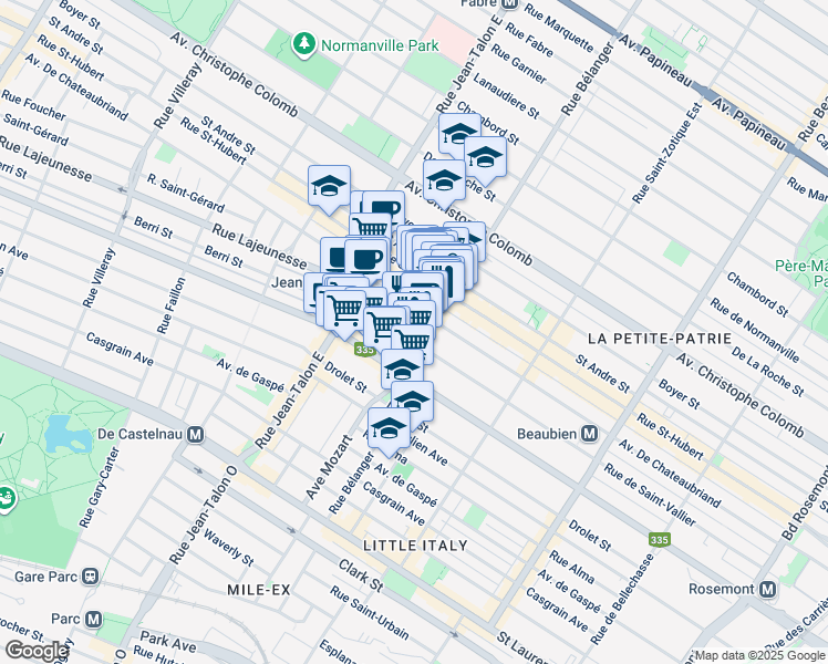map of restaurants, bars, coffee shops, grocery stores, and more near in Montreal