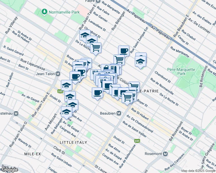 map of restaurants, bars, coffee shops, grocery stores, and more near 909 Rue Saint Zotique Est in Montreal