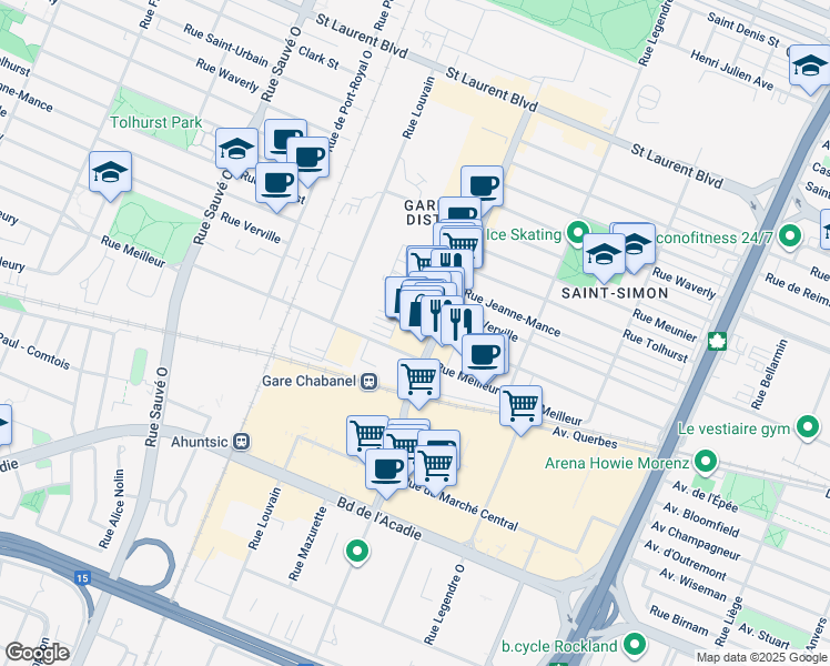 map of restaurants, bars, coffee shops, grocery stores, and more near in Montreal