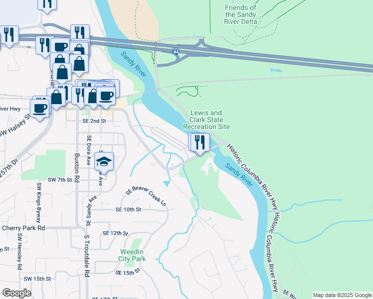 map of restaurants, bars, coffee shops, grocery stores, and more near 1097 E Historic Columbia River Highway in Troutdale