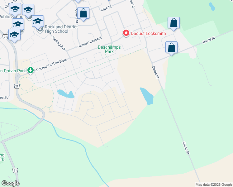map of restaurants, bars, coffee shops, grocery stores, and more near 310 Turquoise Street in Clarence-Rockland