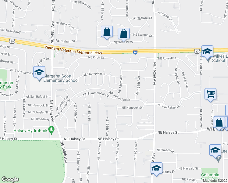 map of restaurants, bars, coffee shops, grocery stores, and more near 15646 Northeast Tillamook Street in Portland