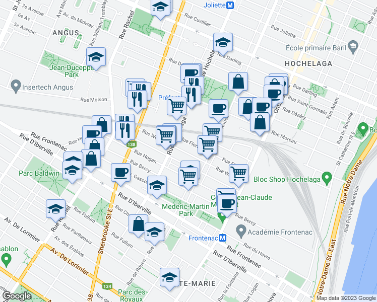 map of restaurants, bars, coffee shops, grocery stores, and more near 2339 Rue Wurtele in Montrã©Al