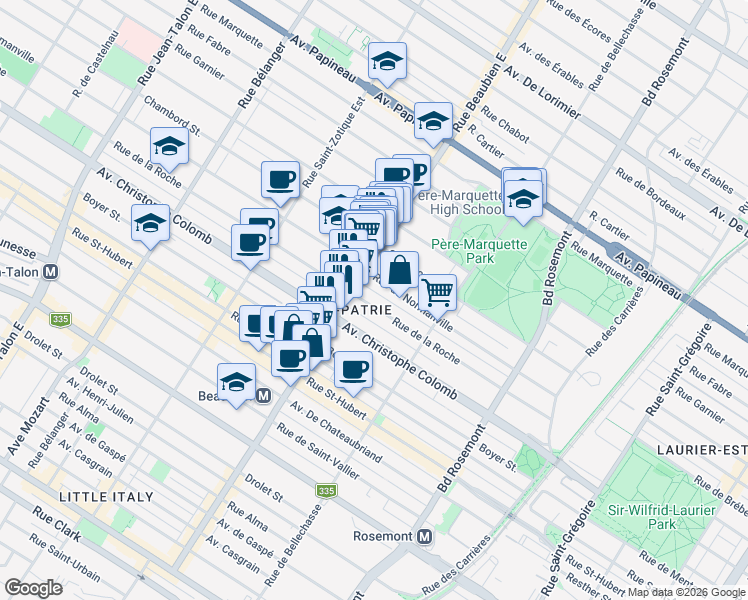 map of restaurants, bars, coffee shops, grocery stores, and more near 6377 Rue de la Roche in Montréal