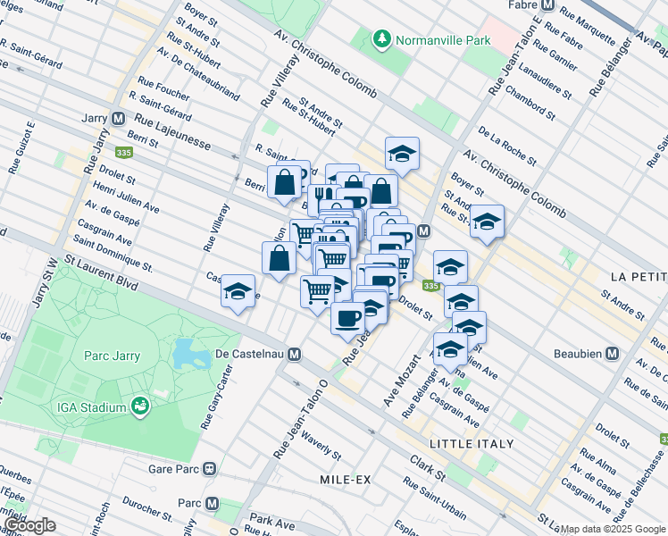 map of restaurants, bars, coffee shops, grocery stores, and more near in Montreal