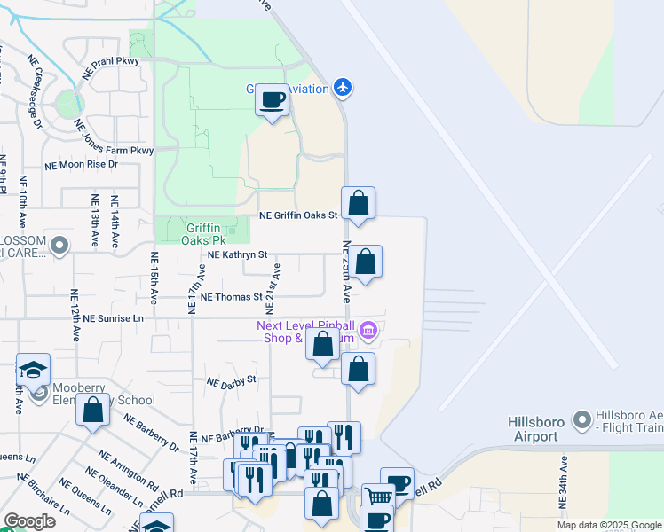 map of restaurants, bars, coffee shops, grocery stores, and more near 1848 Northeast 24th Avenue in Hillsboro