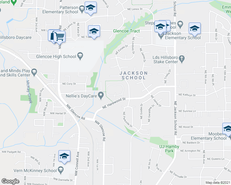 map of restaurants, bars, coffee shops, grocery stores, and more near Northeast Autumn Rose Way in Hillsboro