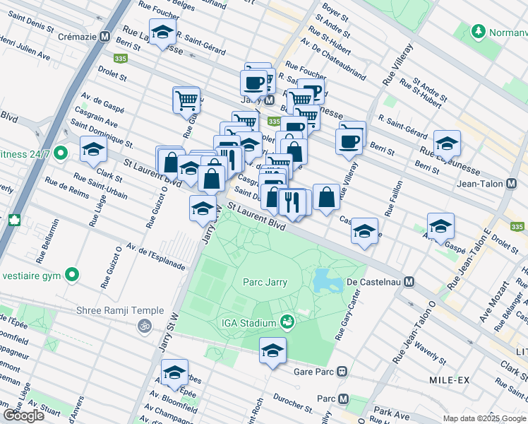 map of restaurants, bars, coffee shops, grocery stores, and more near in Montreal
