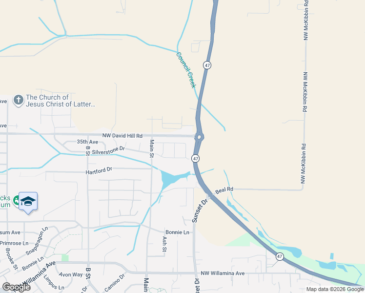 map of restaurants, bars, coffee shops, grocery stores, and more near 3461 Chestnut Street in Forest Grove