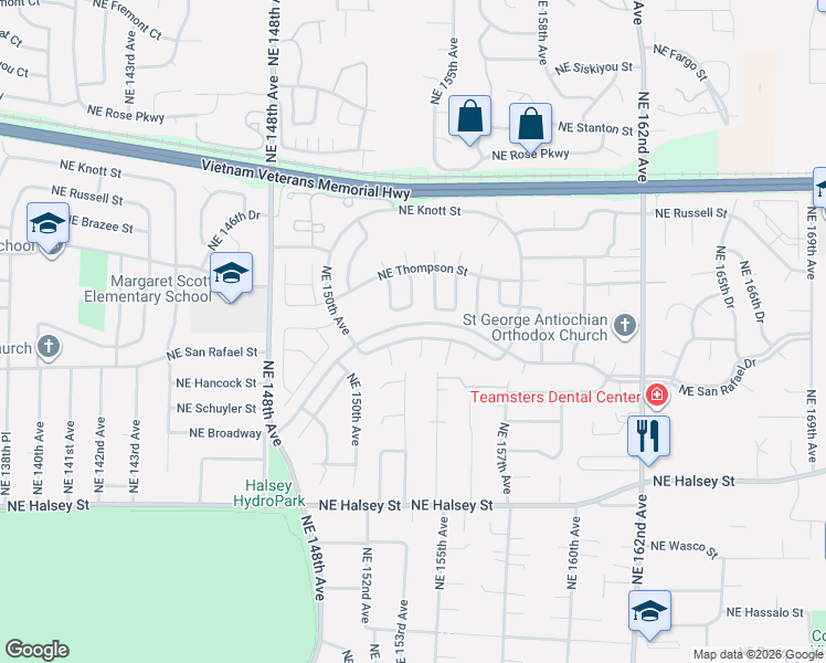 map of restaurants, bars, coffee shops, grocery stores, and more near 15241 Northeast Summerplace Drive in Portland