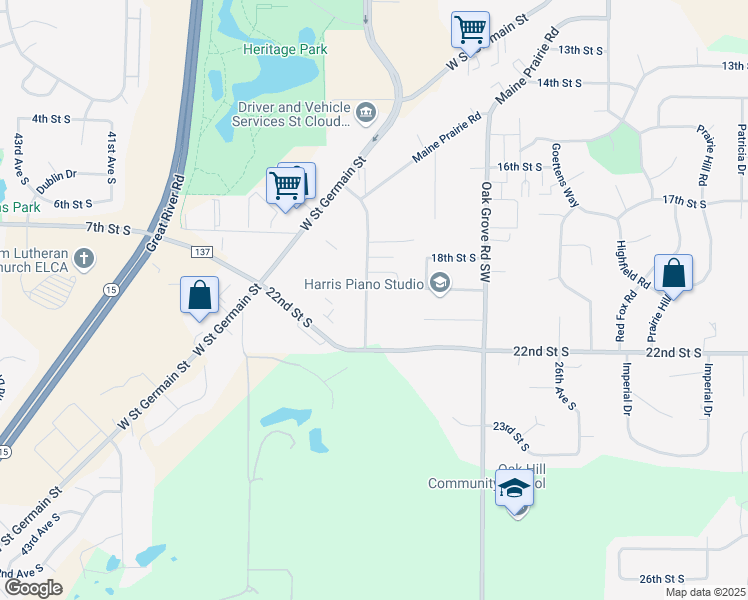 map of restaurants, bars, coffee shops, grocery stores, and more near 1932 Quarry Road in St. Cloud