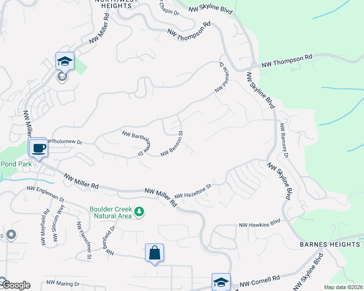 map of restaurants, bars, coffee shops, grocery stores, and more near 8730 Northwest Terraceview Court in Portland