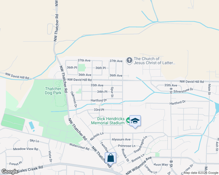map of restaurants, bars, coffee shops, grocery stores, and more near 1230 35th Avenue in Forest Grove