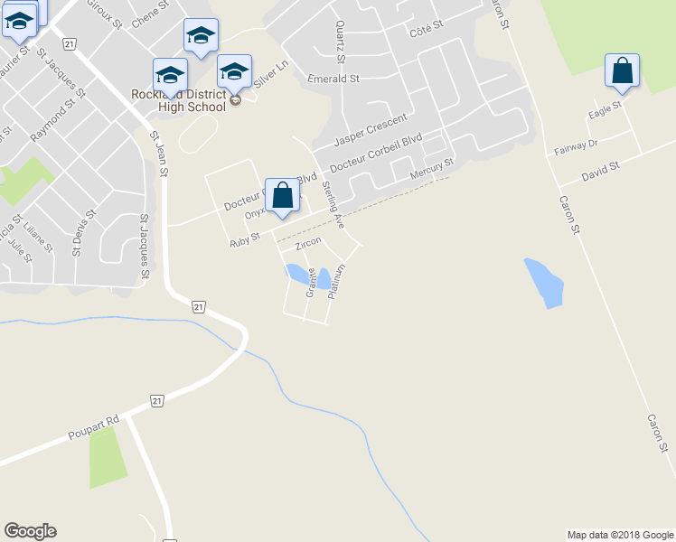 map of restaurants, bars, coffee shops, grocery stores, and more near Platinum in Clarence-Rockland