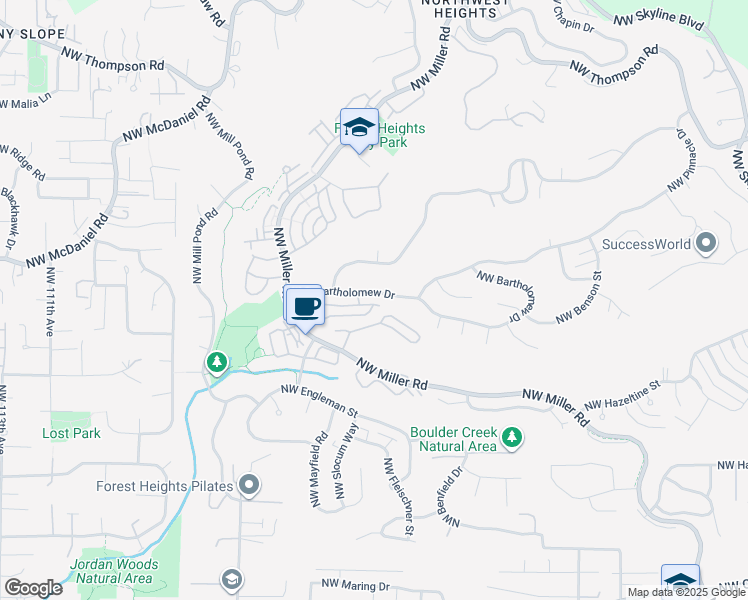 map of restaurants, bars, coffee shops, grocery stores, and more near 9615 Northwest Silver Ridge Loop in Portland