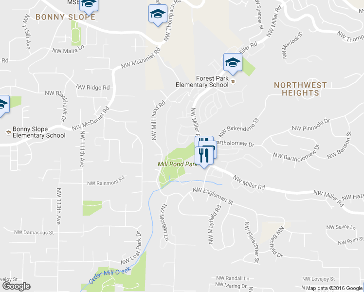 map of restaurants, bars, coffee shops, grocery stores, and more near 2131 Northwest Cedar View Lane in Portland