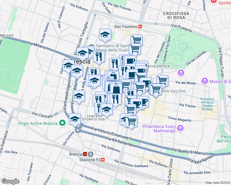 map of restaurants, bars, coffee shops, grocery stores, and more near 6 Via Giacomo Malvezzi in Brescia