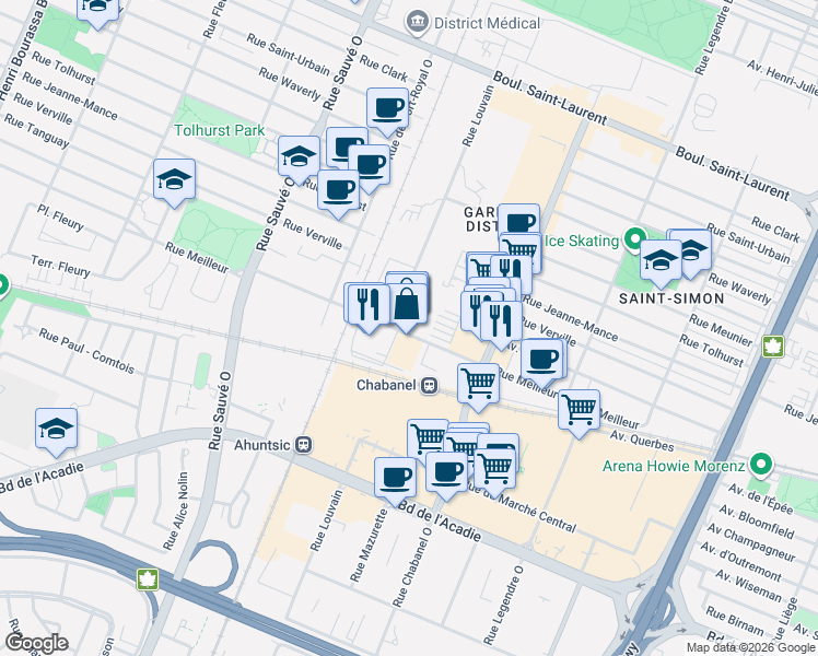 map of restaurants, bars, coffee shops, grocery stores, and more near 9475 Rue Meilleur in Montreal