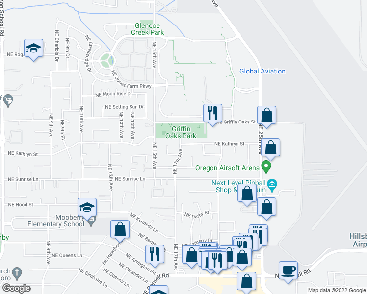 map of restaurants, bars, coffee shops, grocery stores, and more near 1810 Northeast 17th Avenue in Hillsboro