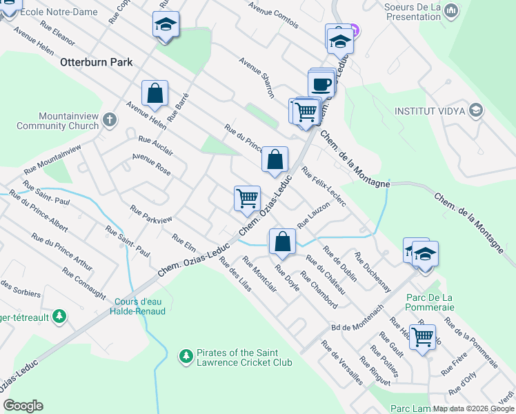 map of restaurants, bars, coffee shops, grocery stores, and more near 681 Chemin Ozias-Leduc in Otterburn Park