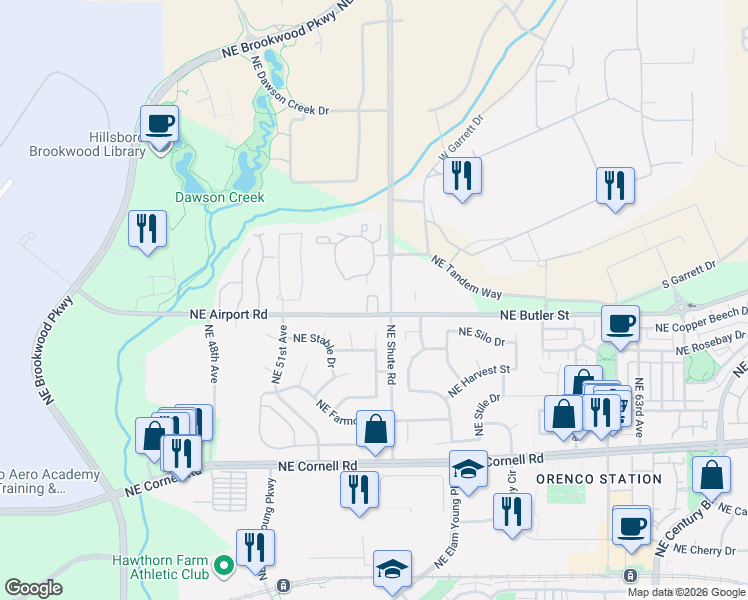 map of restaurants, bars, coffee shops, grocery stores, and more near 1988 Northeast 54th Way in Hillsboro