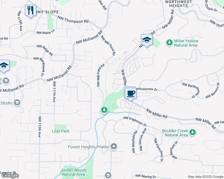 map of restaurants, bars, coffee shops, grocery stores, and more near 2141 Northwest Cedar View Lane in Portland