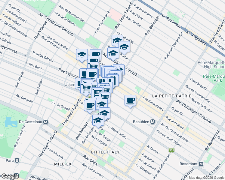 map of restaurants, bars, coffee shops, grocery stores, and more near 756 Rue Bélanger in Montréal